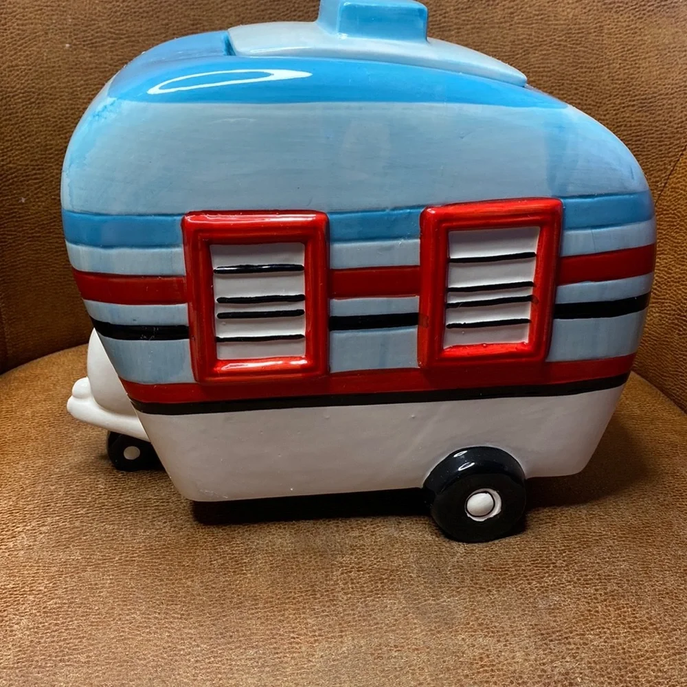 Cookie Jar Ceramic Hand Painted Camper Rv Cookie Jar